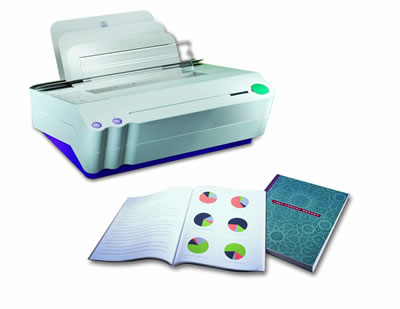 The machine could bind hundreds of loose pages into a book in a few seconds.