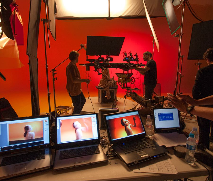 Here, one of the cameras is being used to shoot a television commercial.